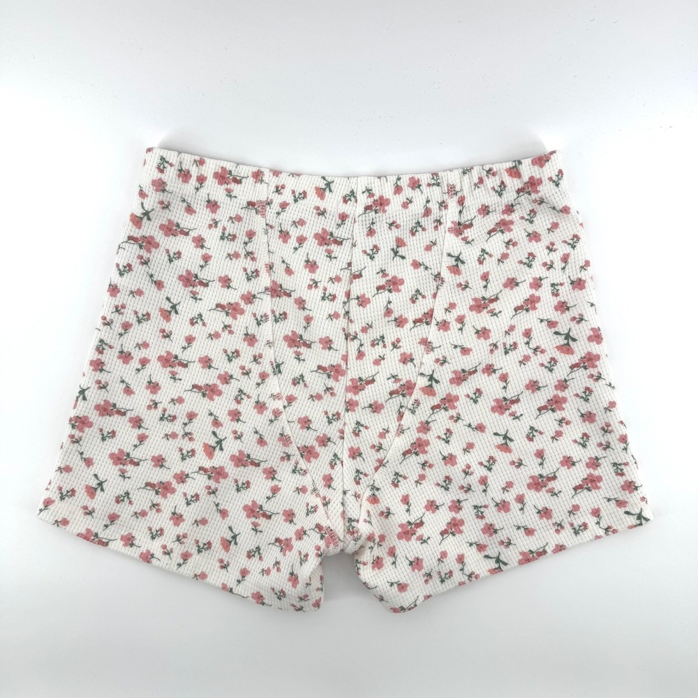Edikted Boxer Shorts Women Medium White Pink Floral Thermal Waffle Knit Pajama